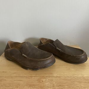 Olukai Moloa Men’s Brown Leather Slip-on Shoes Casual Loafers Size M9